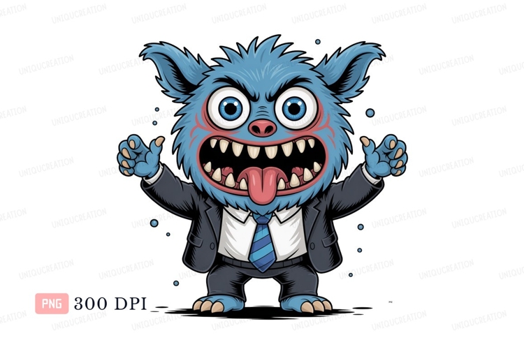 Blue furry monster in suit image example image 1
