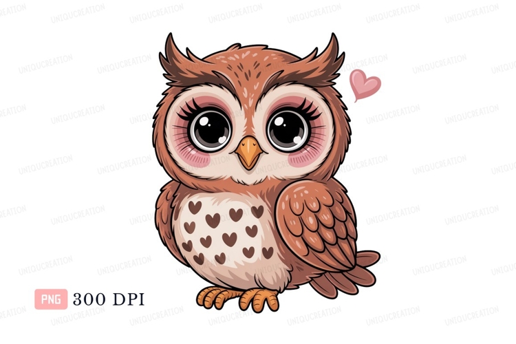Cute owl with pink heart bird cartoon