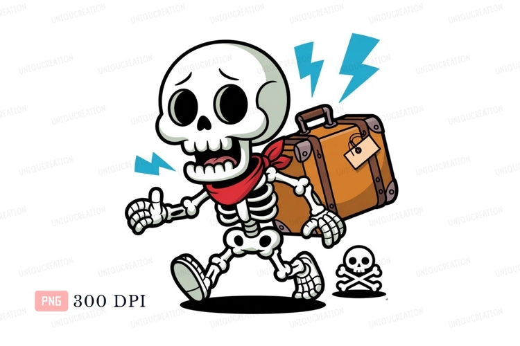 Skeleton traveler with suitcase and lightning bolts example image 1
