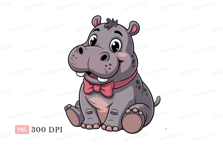 Cute hippopotamus wearing pink bow cartoon animal