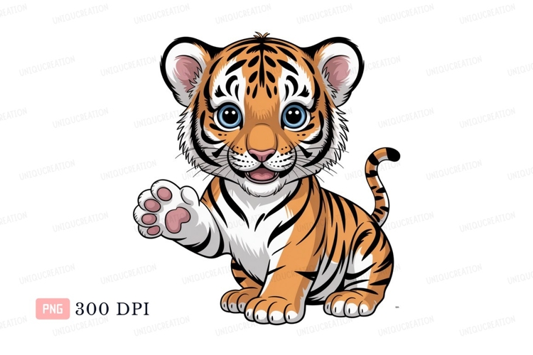 Cute tiger waving hello orange black example image 1