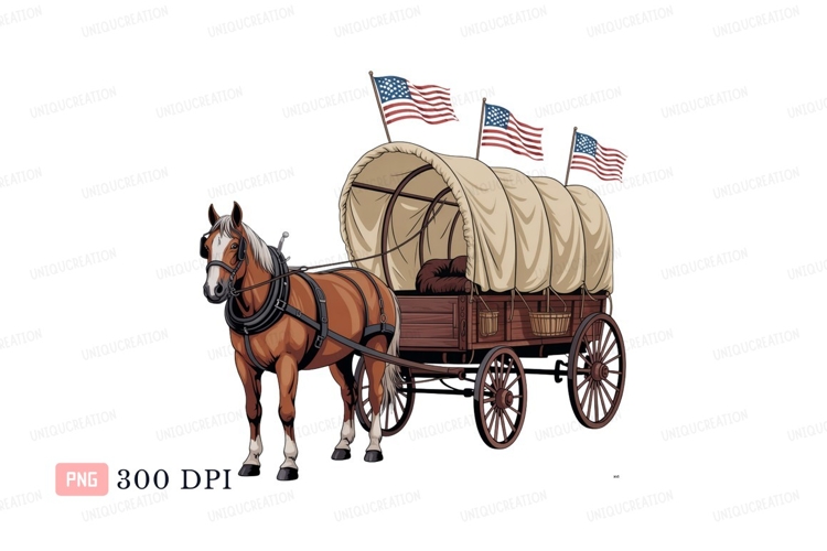 Horse drawn wagon with american flags cart example image 1
