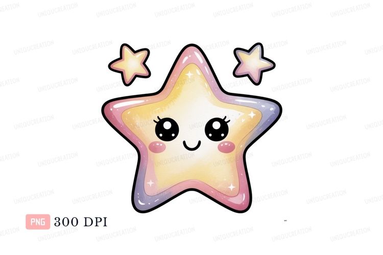 Cute kawaii star with blush cheeks yellow pink example image 1