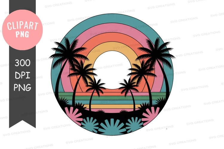 Tropical sunset ocean palms hibiscus image