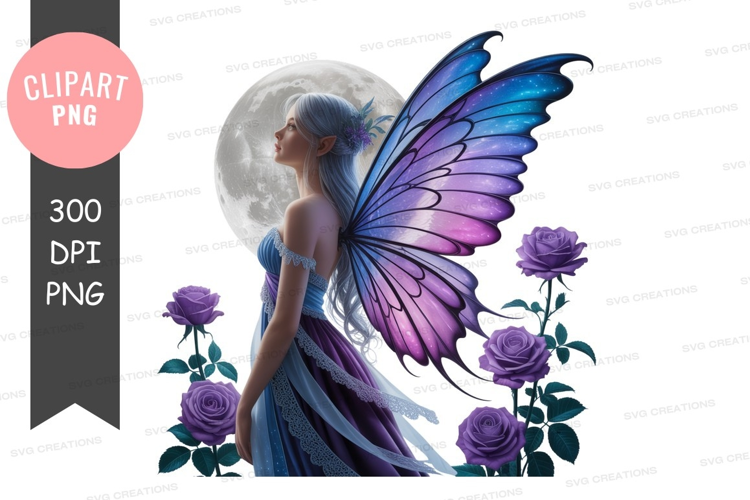 Ethereal winged woman moonlit roses fairy wings