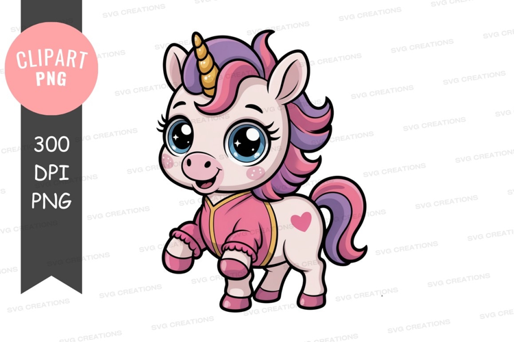 Cute unicorn with pink mane and horn fantasy magical