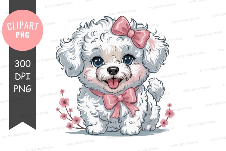 Fluffy white puppy with pink bows image