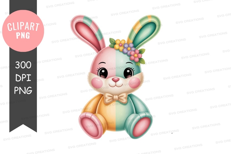 Pastel bunny with floral crown and bow tie rabbit pink