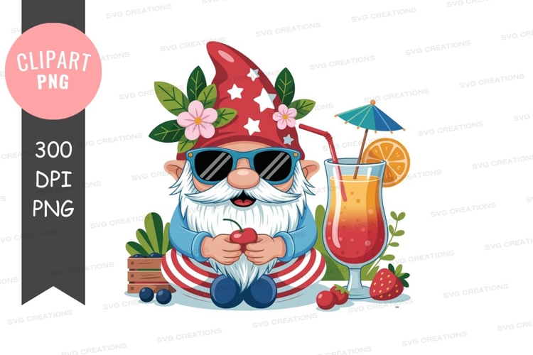 Gnome purple hat bucket flowers image