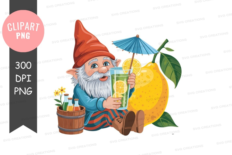 Cheerful gnome holding daisy flower basket