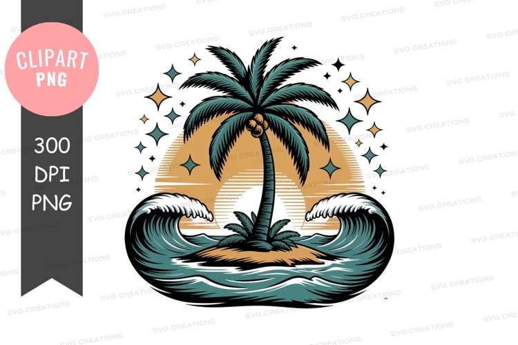 Tropical island palm tree ocean waves image
