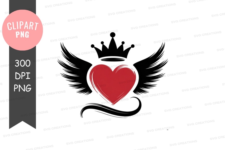 Red heart with brush strokes and wings love symbol