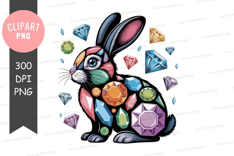 Colorful rabbit adorned with precious gems jewels