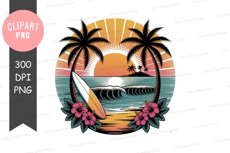 Tropical palm tree sunset ocean view beach