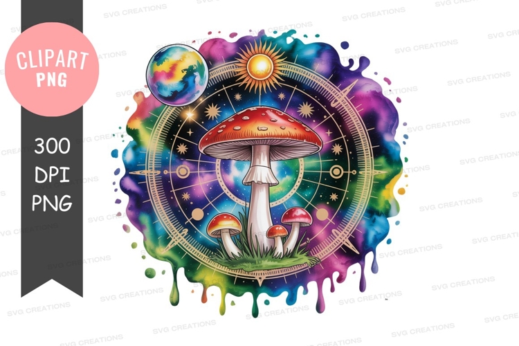 Psychedelic mushroom celestial sun planet image