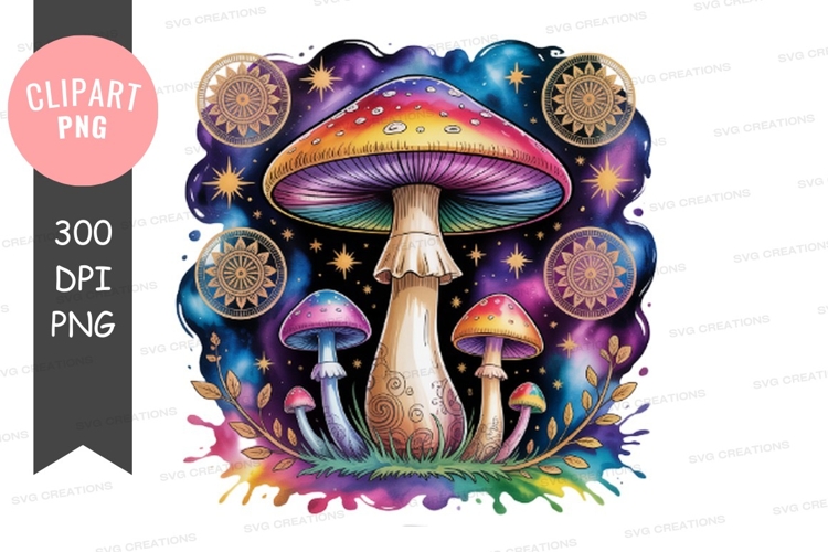 Psychedelic mushroom cosmic wonderland fantasy colorful