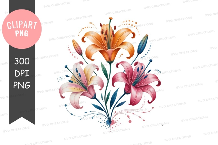 Orange pink yellow lilies bouquet flowers