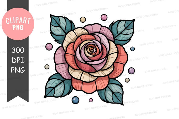 Pastel rose with leaves and pearls flower pink