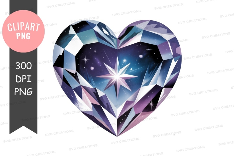Heart shaped faceted gem with starry sky diamond crystal