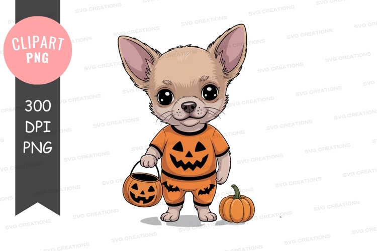 Chihuahua wearing pumpkin costume halloween