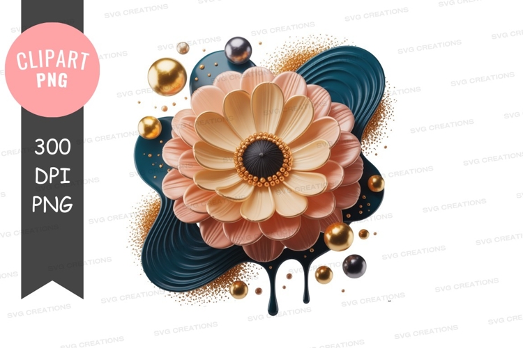 Peach flower gold accents teal black