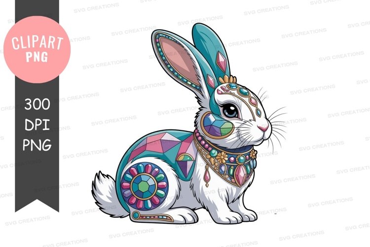 Ornate jeweled rabbit adorned with gems teal example image 1
