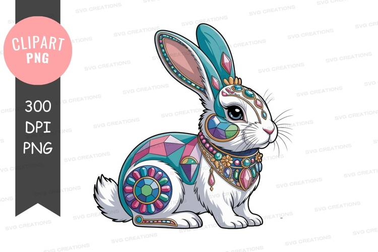 Ornate jeweled rabbit adorned with gems teal