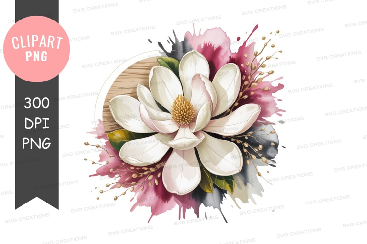 White magnolia bloom pink floral accents image