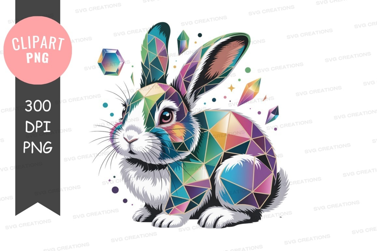 Geometric rabbit with crystals colorful abstract