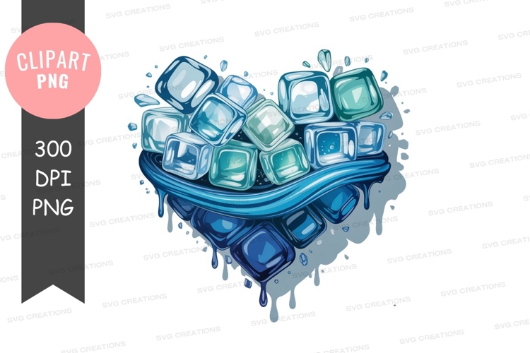 Blue ice cubes heart shape teal