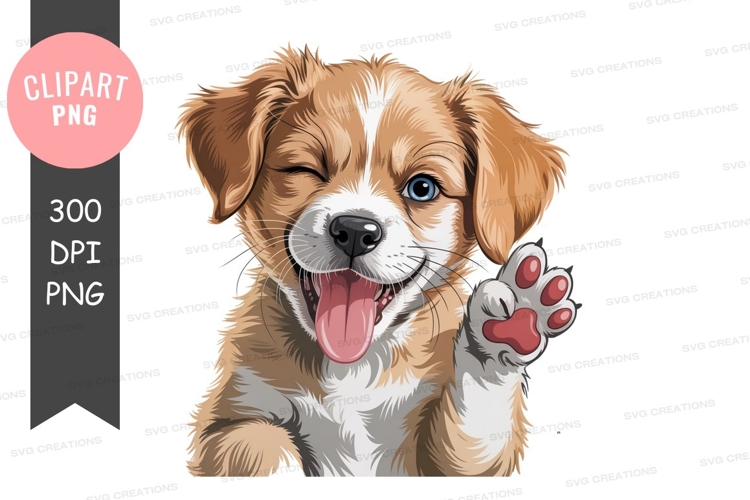 Adorable puppy winking and waving paw canine animal