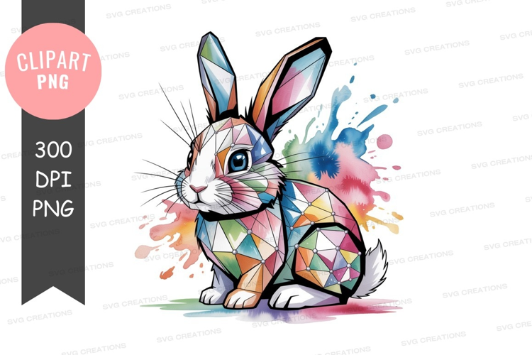 Geometric rabbit colorful watercolor splashes image