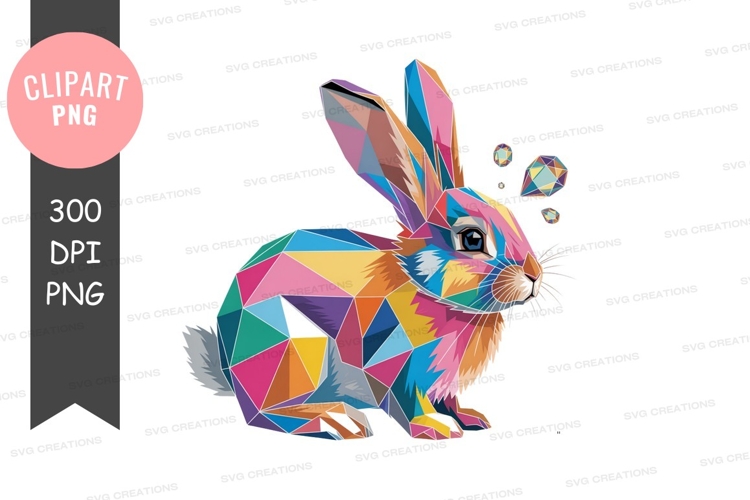 Colorful geometric rabbit with crystals black