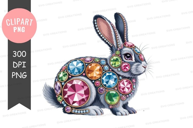 Jeweled rabbit adorned with colorful gemstones bunny example image 1
