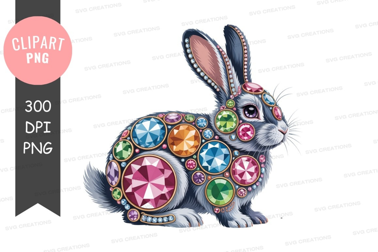 Jeweled rabbit adorned with colorful gemstones bunny