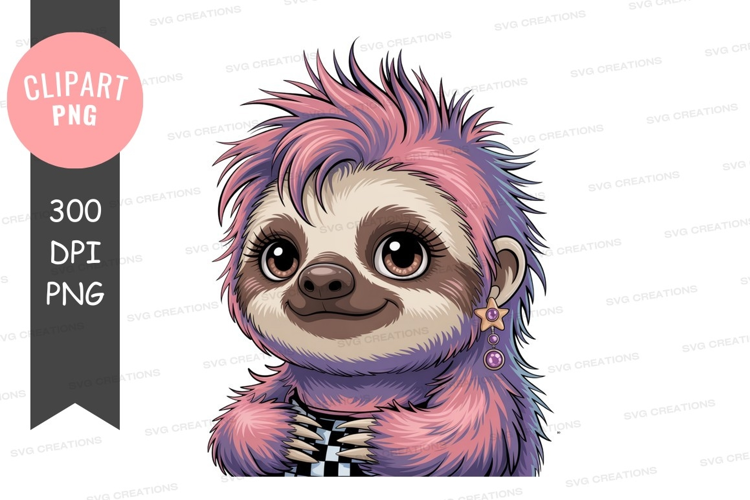 Punk sloth with pink purple hair and star earring image