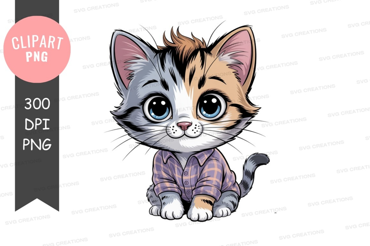 Adorable kitten wearing plaid shirt cute