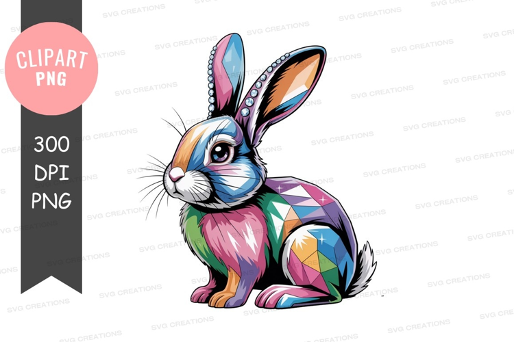 Colorful geometric rabbit with jeweled ears bunny