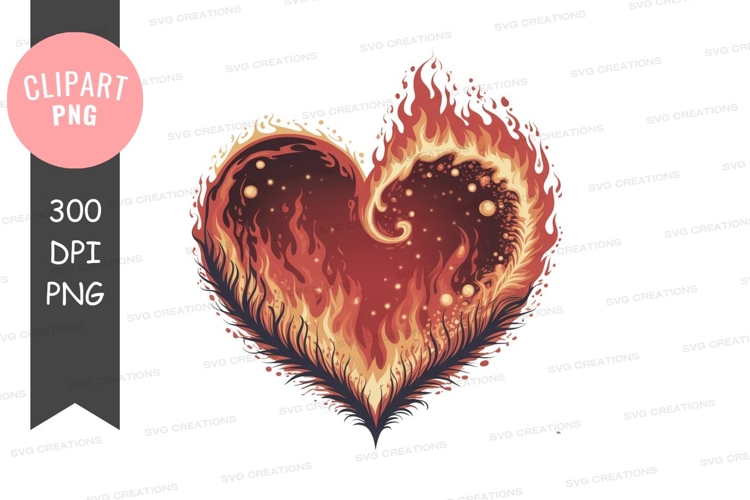 Fiery heart with glowing embers and dark plumes fire