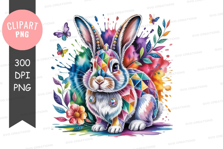Colorful geometric bunny with butterflies rabbit