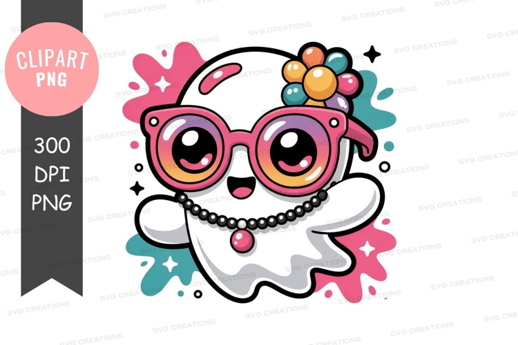 Pink glasses pearl necklace flower purple yellow
