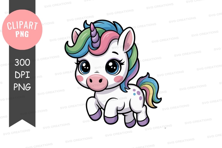 Cute unicorn with rainbow mane and tail fantasy mythical
