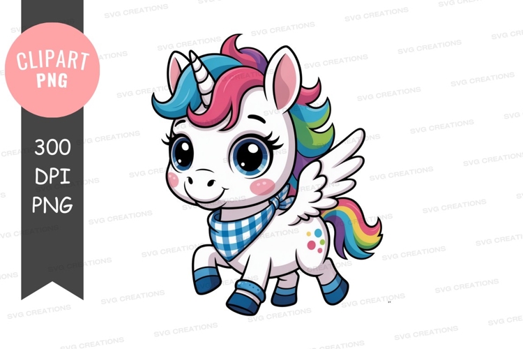 Cute winged unicorn with colorful mane image