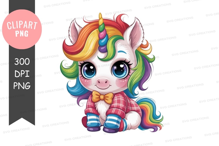 Cute unicorn with rainbow mane and tail image
