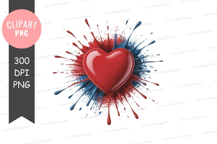 Red heart splash paint blue