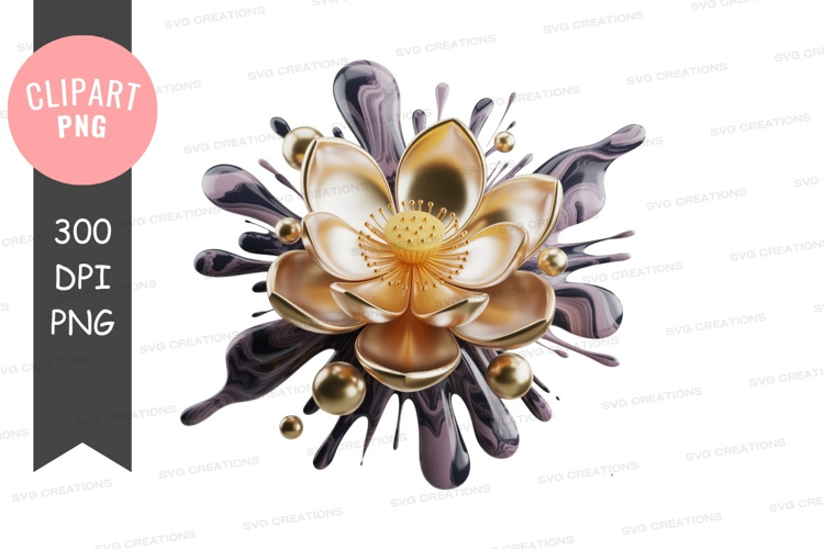 Golden lotus liquid splashes abstract
