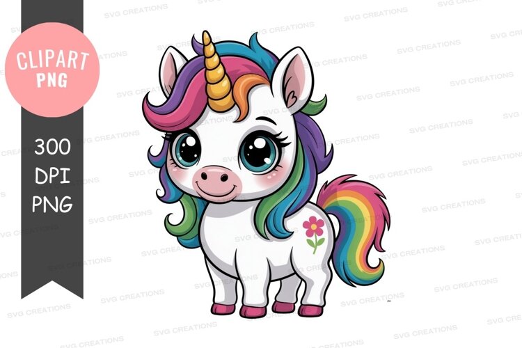 Cute unicorn with rainbow mane and tail fantasy animal example image 1