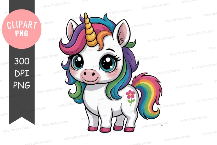 Cute unicorn with rainbow mane and tail fantasy animal