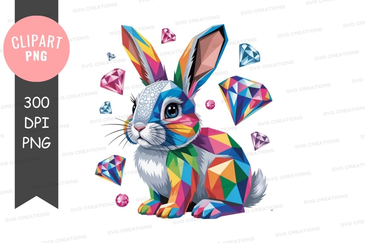 Colorful geometric rabbit with diamonds bunny