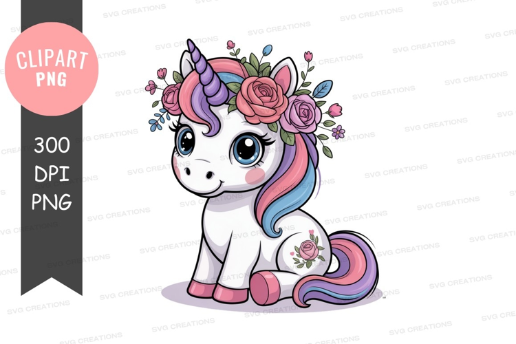 Cute unicorn adorned with floral crown fantasy mythical